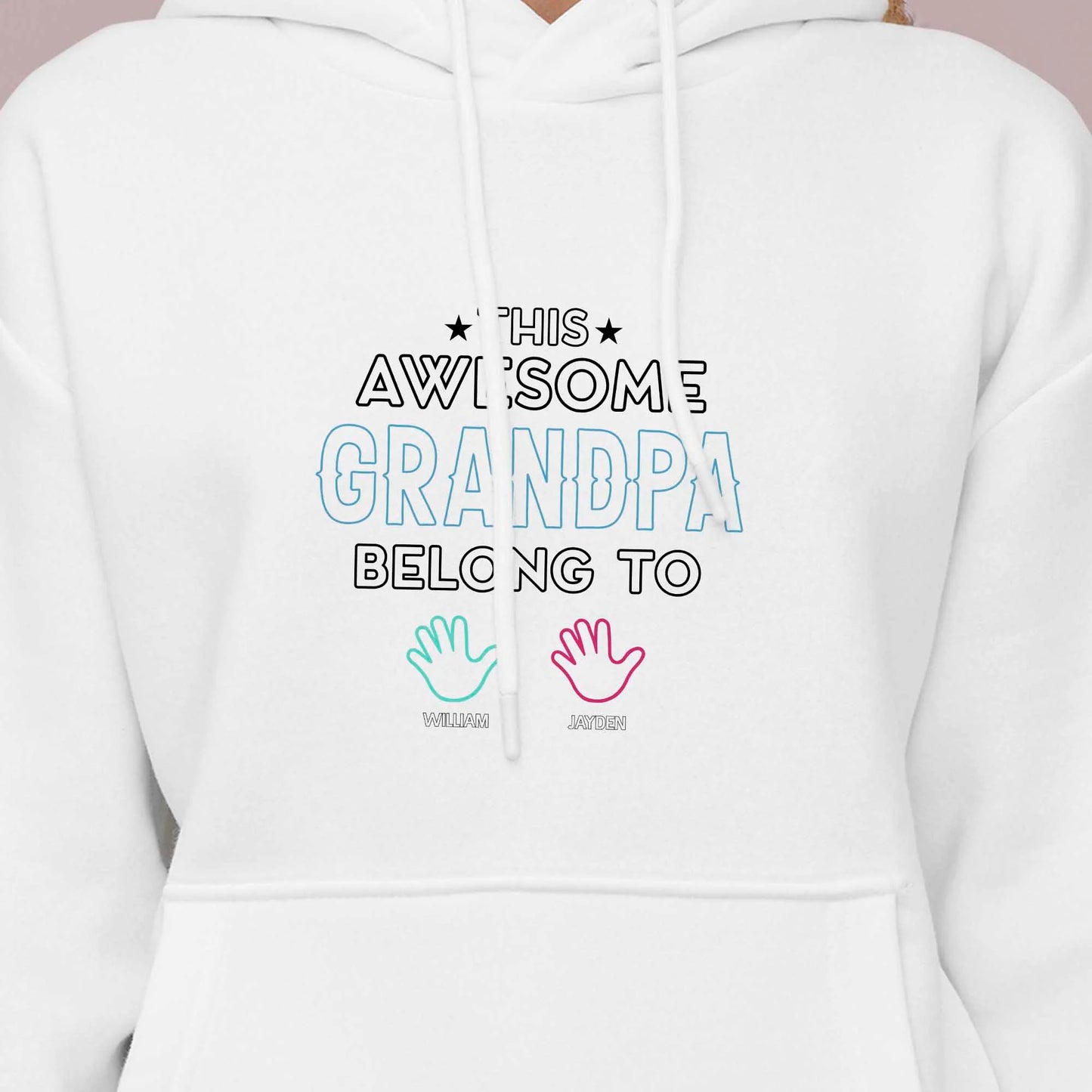 Custom Grandpa Gift Hoodie - Colorful Handprints Design, Personalised Names
