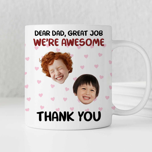 Custom Children Photo Mug - Personalised Dear Dad Great Job Kids Faces Gift