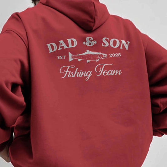 Custom Dad Son Fishing Team Hoodie - Personalised Est Year Fishing Pullover, Father's Day Gift for Anglers