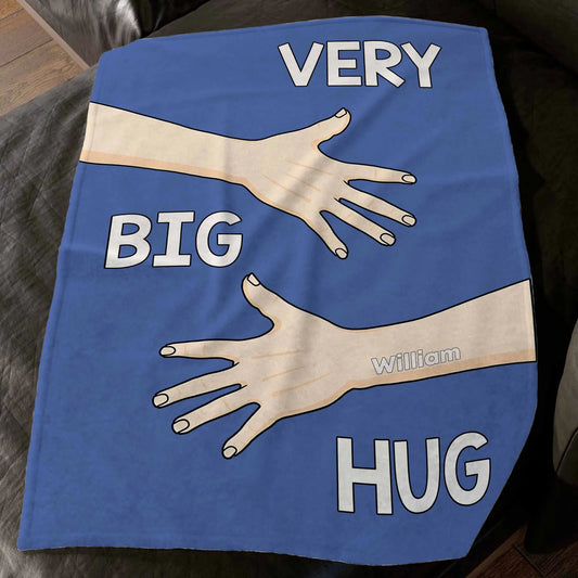 Custom Family Hands Blanket - Very Big Hug Design, Personalised Blue Background Gift