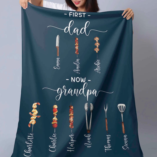 Custom Family Recipe Blanket - BBQ Evolution Theme, Personalised Grandchildren Names