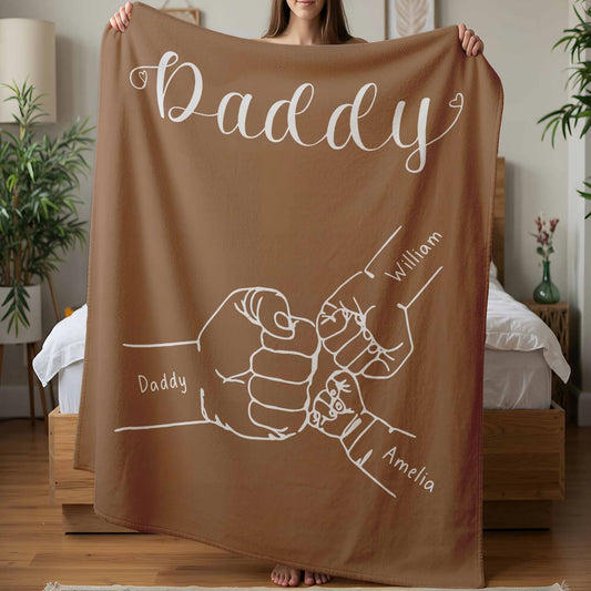 Custom Family Handhold Blanket - Brown Daddy Design, Personalised Children Names Gift