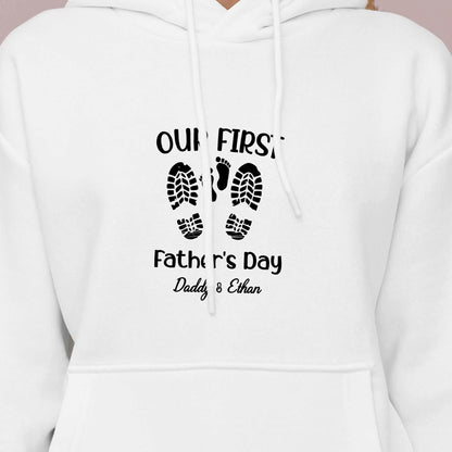 Personalised First Father's Day Hoodie - Daddy & Baby Footprint Design, Fathers Day Birthday Gift