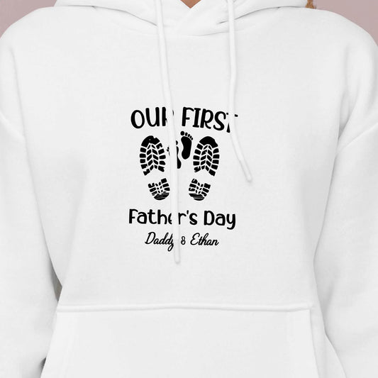 Personalised First Father's Day Hoodie - Daddy & Baby Footprint Design, Fathers Day Birthday Gift