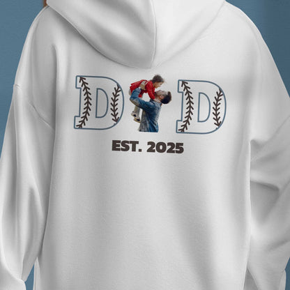 Personalised Dad Hoodie - Baseball Letters Design with Baby Photo and Established Year