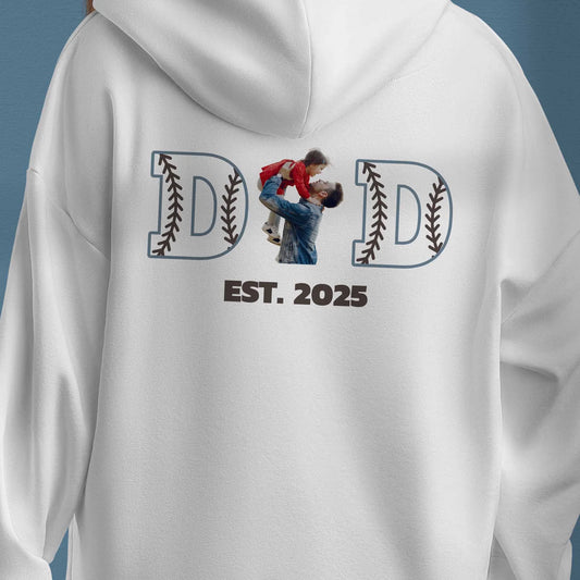 Personalised Dad Hoodie - Baseball Letters Design with Baby Photo and Established Year