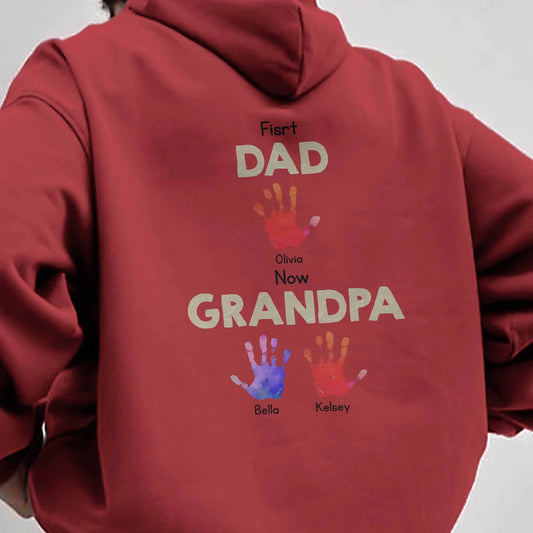 Personalized Grandpa Gift Hoodie - Handprint Artwork, Custom Grandchildren Names