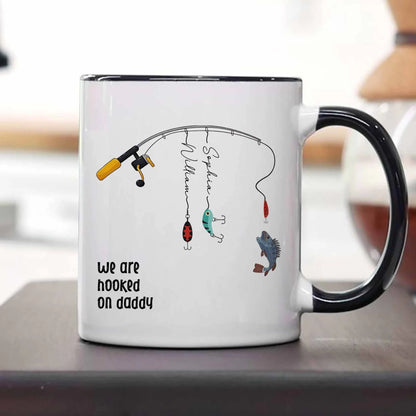 We Are Hooked On Daddy - Personalised Mug, Dad’s Fishing Pride Gift