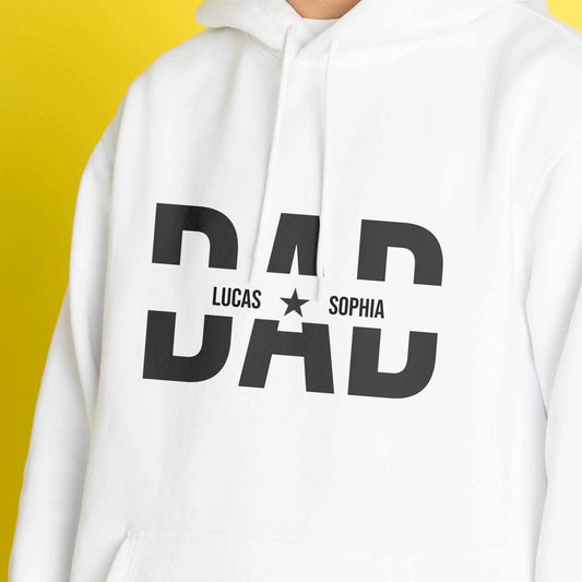 Bold Dad Typography Hoodie - Personalised Kids Names with Star, Father's Day Present