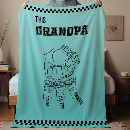 Custom Handprint Blanket - This Grandpa Belongs To Design, Personalised Grandchildren Names