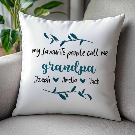 Custom Family Names Pillowcase - Personalised Grandpa Quote Teal Leaf Design Gift