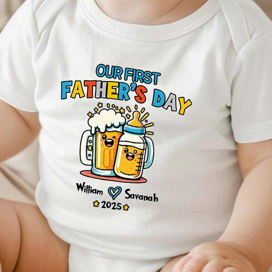 Custom Infant Romper - First Fathers Day Cartoon Beer Bottle Gift For Dad