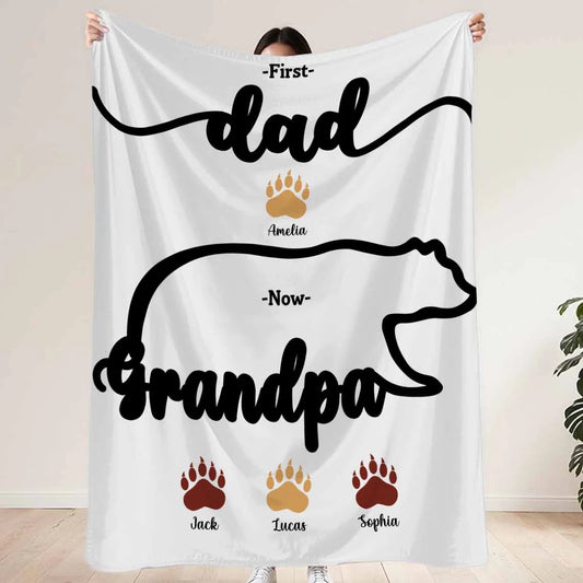 Personalised Grandpa & Dad Blanket - Bear Silhouette Design, Custom Name Gift