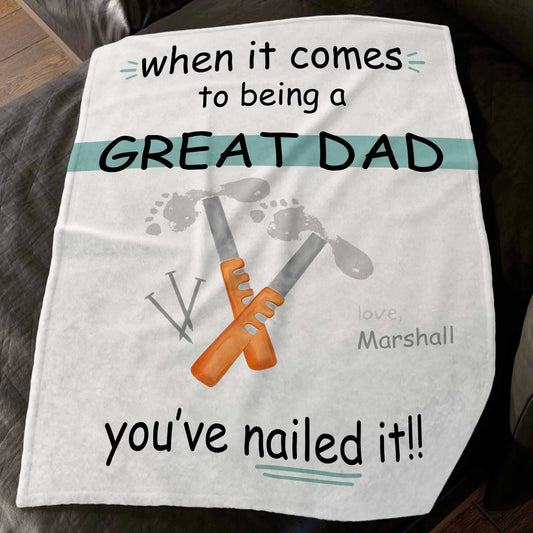 Personalised Father's Day Blanket - Handyman Theme, Custom Name Tool Illustration