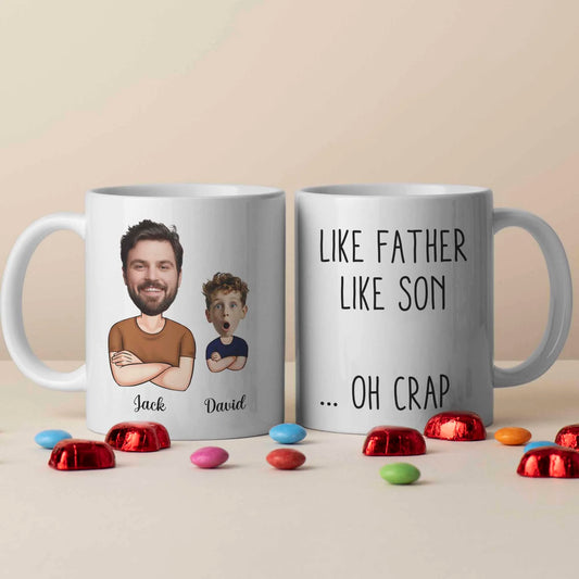 Custom Family Humor Mug - Personalised Father Son Cartoon Character Names Gift