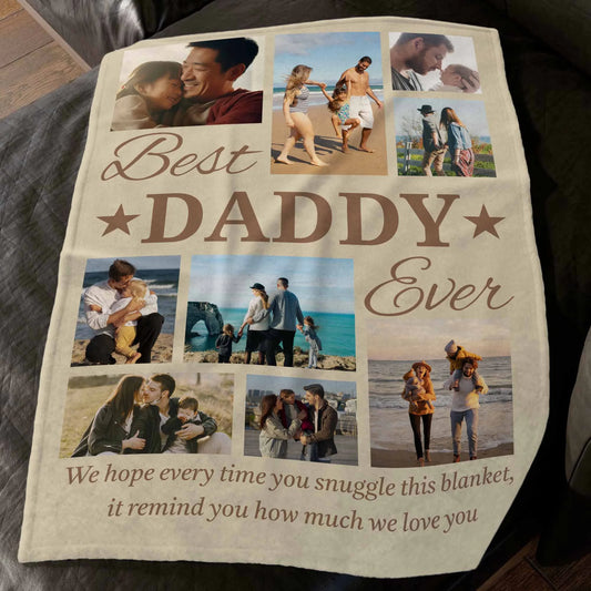 Custom Photo Collage Blanket - Best Daddy Ever Design, Personalised Family Memories Gift