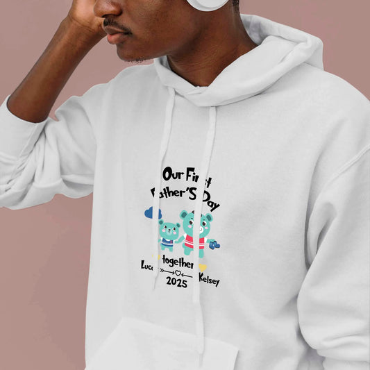 Personalised Bear Family Hoodie - Our First Father's Day Custom Names, Date Celebration Gift