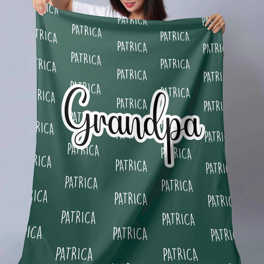 Personalised Senior Gift Blanket - Green Background, Custom Grandpa Text Design