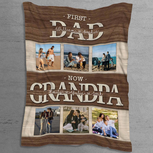 Personalised Family Evolution Blanket - Wooden Background, Custom Grandchildren Names