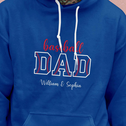 Custom Baseball Dad Hoodie - Personalized Children Names, Sports Father Gift