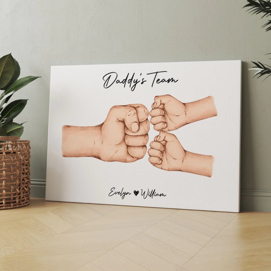 Daddy & Kids Together We’re A Team - Personalised Canvas, Family Bond Gift