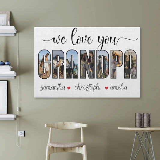 Custom Grandpa Photo Collage Gift - Personalised Family Canvas