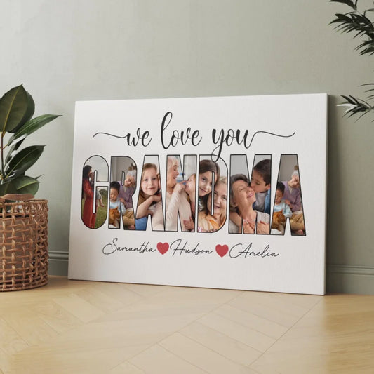 Custom Grandma Photo Collage Gift - Personalised Family Canvas