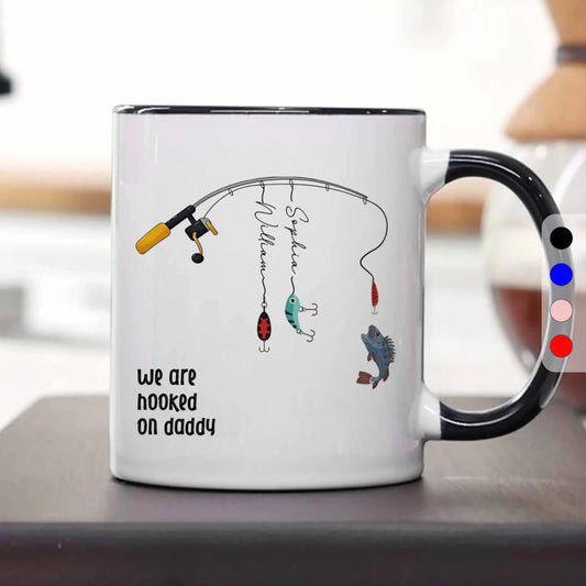 Custom Fishing Mug - We Are Hooked On Daddy Design, Personalised Father's Day Gift