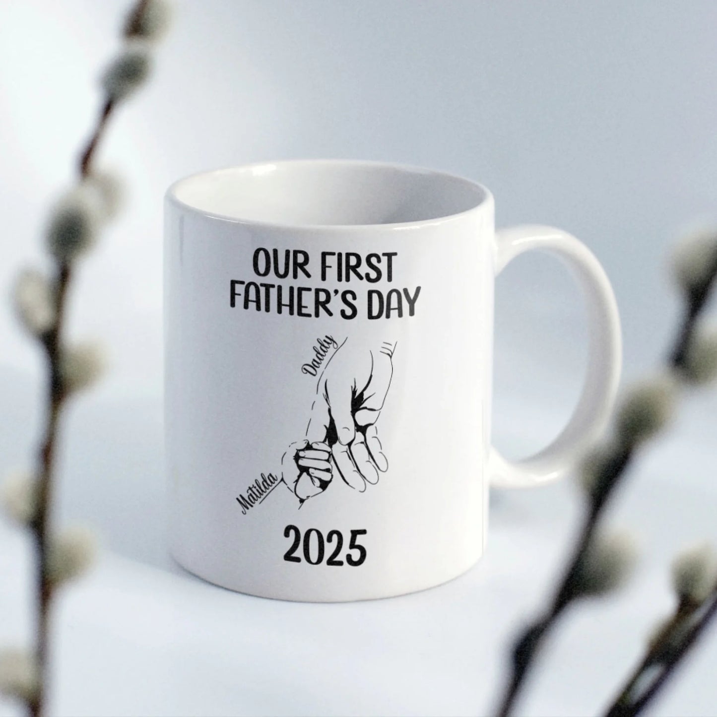 Personalised Ceramic Mug - Custom First Fathers Day Dad Baby Holding Hands Gift