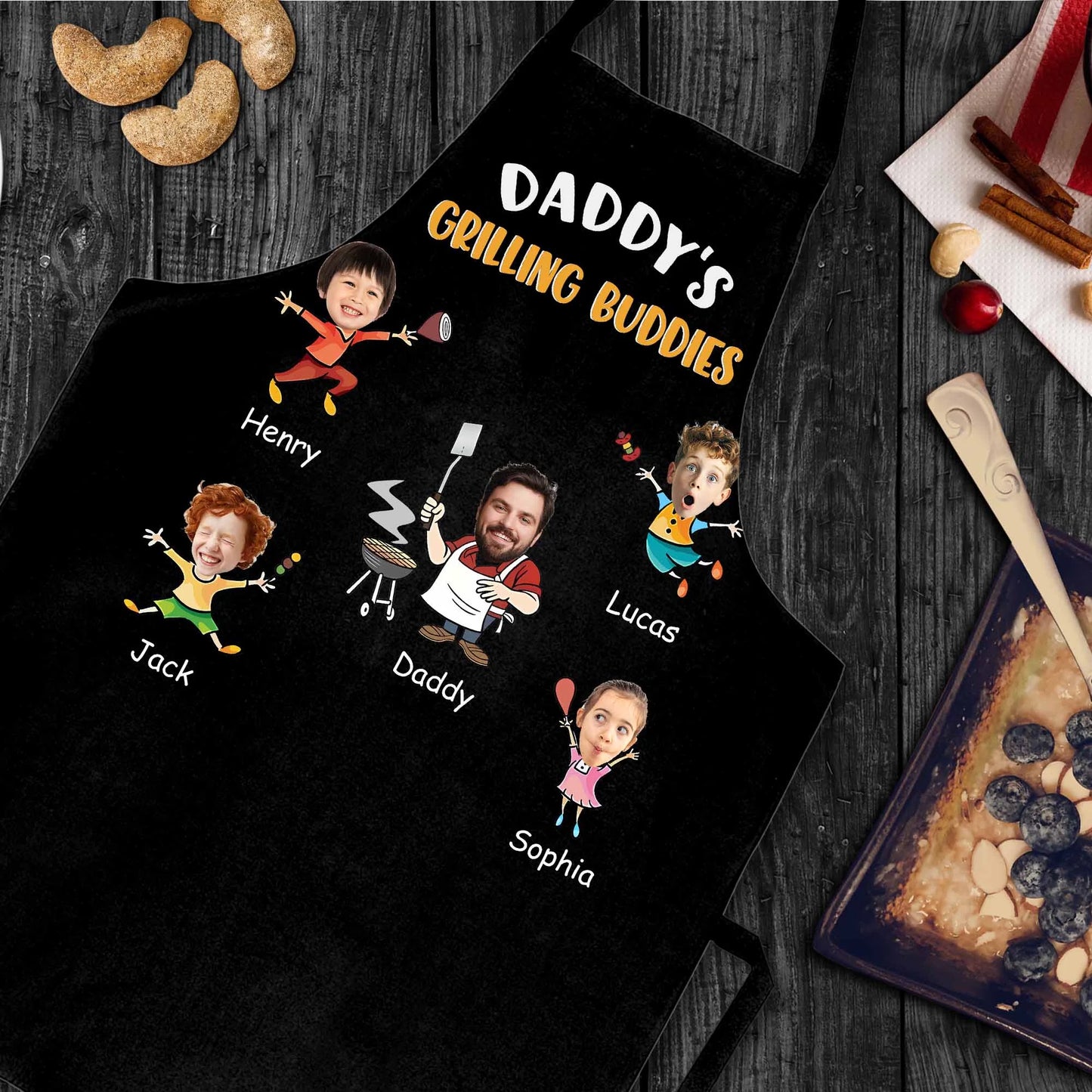 Daddy’s Grilling - Personalised Photo Apron, Dad’s BBQ Master Memory Gift