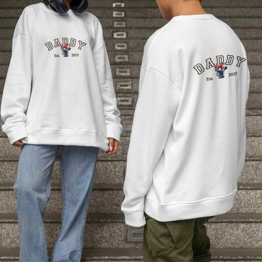 Personalised Embroidered Sweatshirt - Custom Family Photo Design - Perfect Gift for Dad