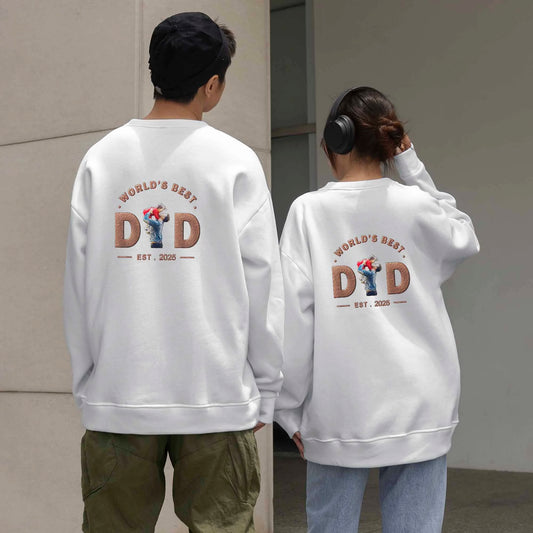 Custom World's Best Dad Embroidered Sweatshirt - Family Photo for Father's Day Gift