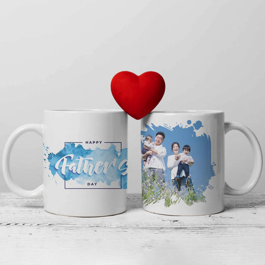 Custom Happy Father's Day Blue Watercolor Mug - Gift for Dad Present Memory Special