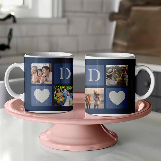 Custom Photo Collage DAD Mug with Heart Design - Fathers Day Gift Present Memory